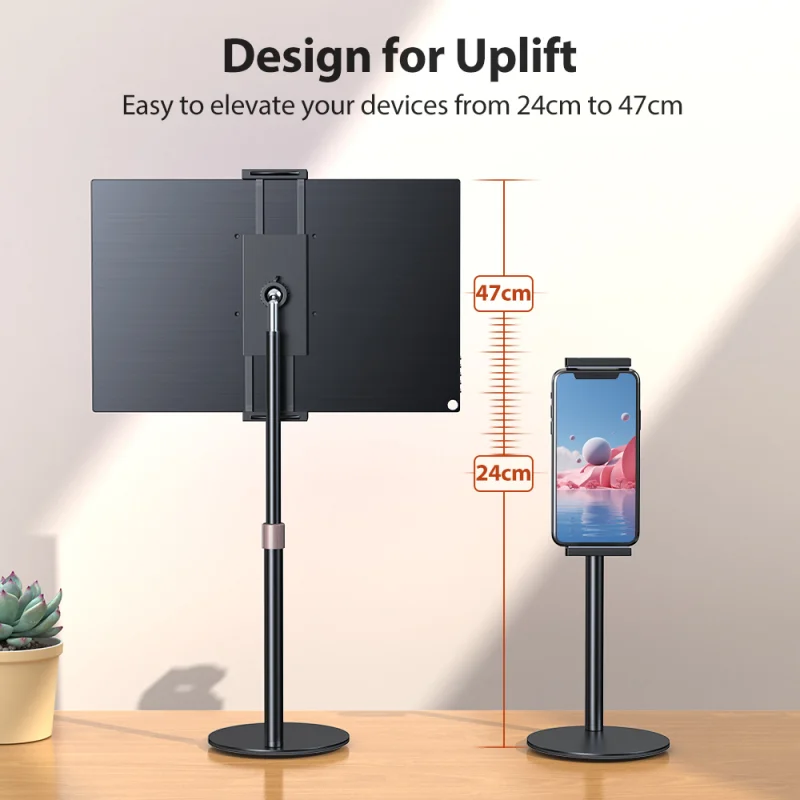 Adjustable Stand Height Portable Vesa Monitor Tablet Holder Up To 24Cm Tablet Standing Bracket Desktop Mount Wider Base Flexible