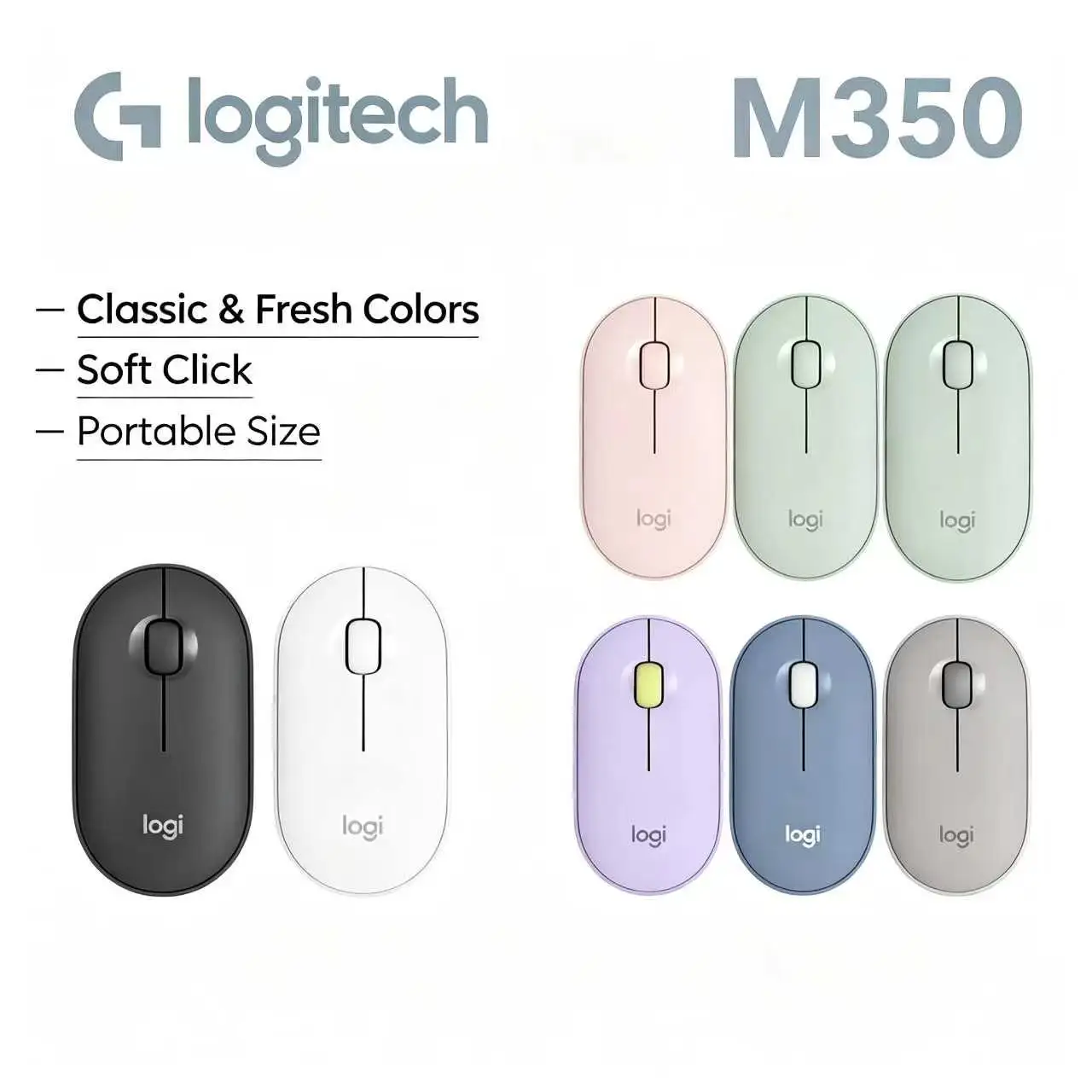 Logitech Pebble M350 Slim Portable Wireless Mouse Quiet Click 10m Wireless Distance For Travel Laptop