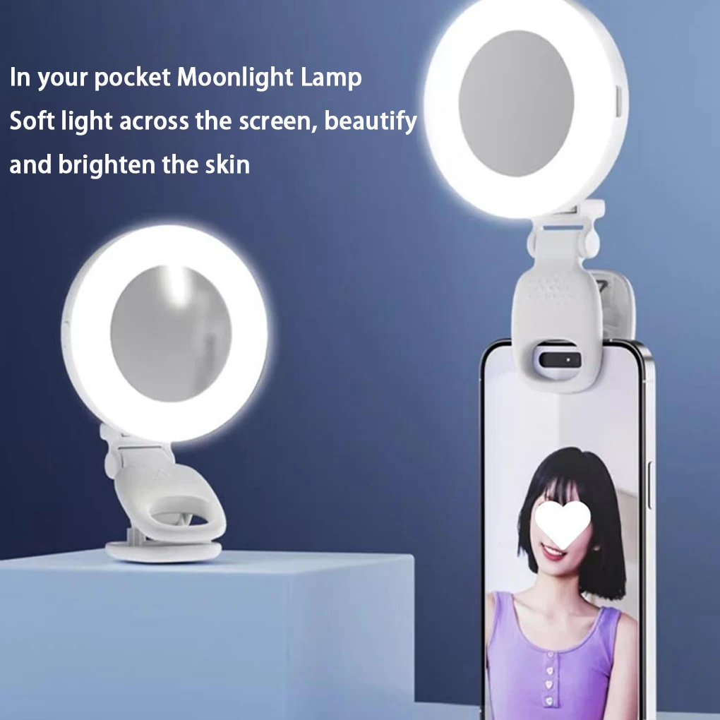 Portable Led Lamp Mirror With Light USB Rechargeable Light Ring Selfie Led Light Phone Light Clip Fill Light Selfie Lighting Cam