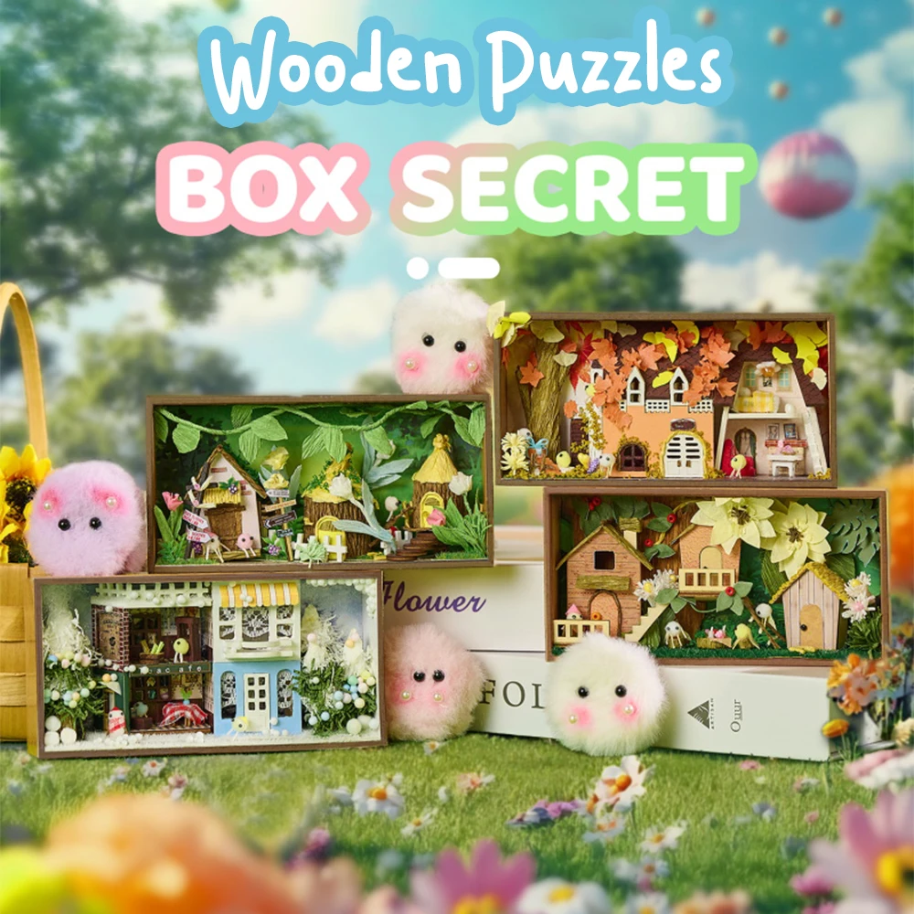 Wooden Puzzles Miniature House Kit DIY House Corner Season Spring Winter Craft Kits for Adults Birthday for Women Wooden Model