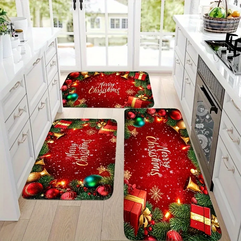 VIKAMA Cartoon Santa Claus Rug Christmas Gift Winter Snowflake Mat Kitchen Floor Mat Entrance Welcome Mat Home Decor Doormat