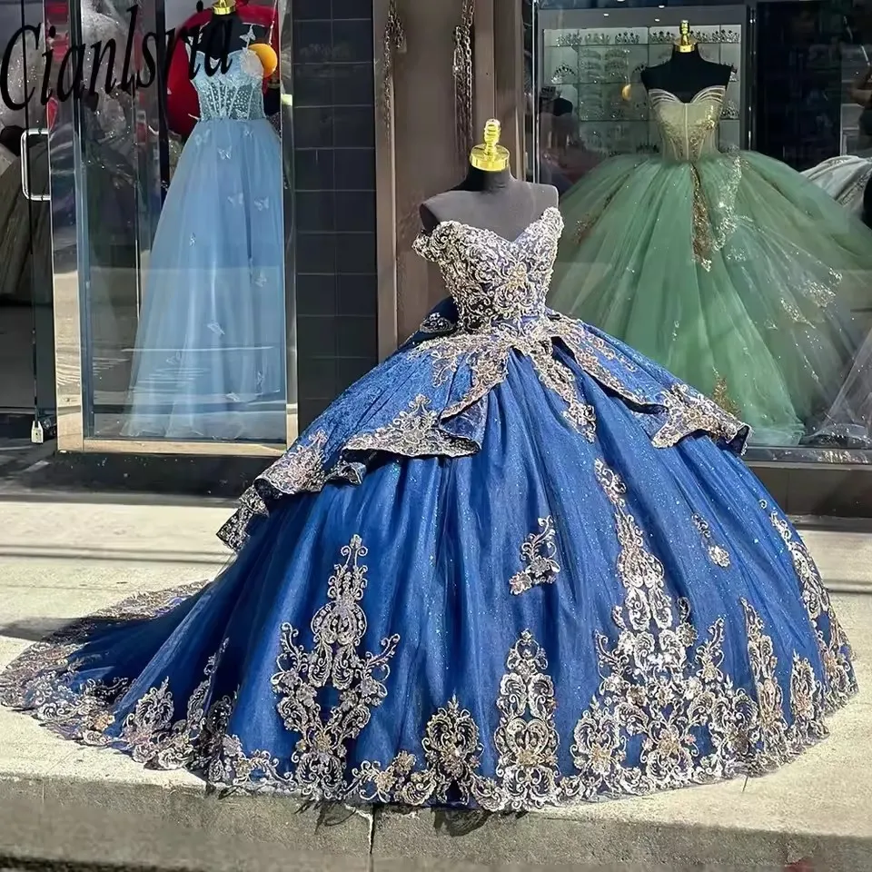 Customized vestidos de 15 quinceañeras Navy Blue Tulle Quinceanera Dress Lace Appliqued Sweet 16 Dress Vestidos De 15 Años Prom