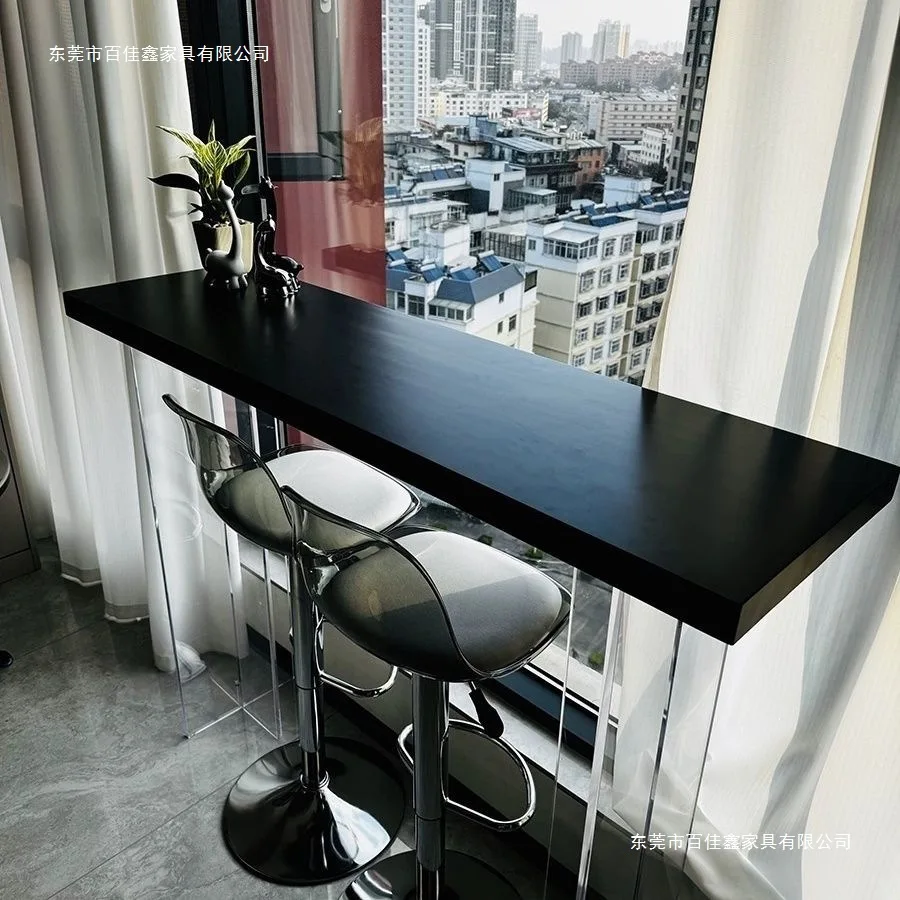 Simple solid wood acrylic bar table casual high-footed narrow table transparent suspension against the wall balcony bar table