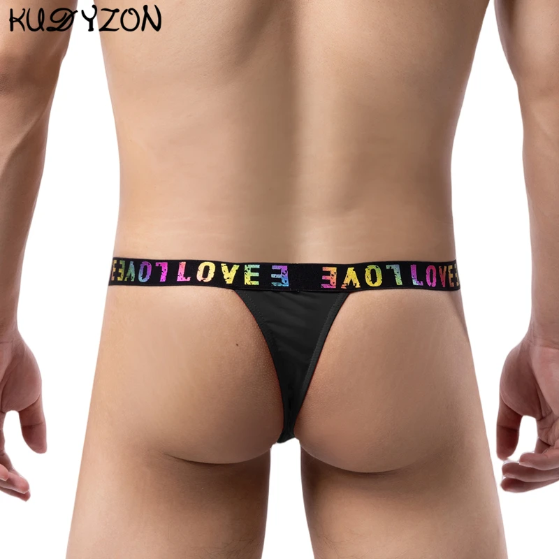 LOVE Thongs for Male G String Sexy Gay Sissy Underwear Men Jockstrap T-back Underpants Ice Silk Solid Penis Pouch Tanga Cueca