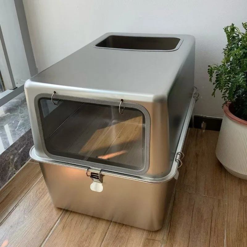 Caja de arena para gatos acero inoxidable extra grande lados altos