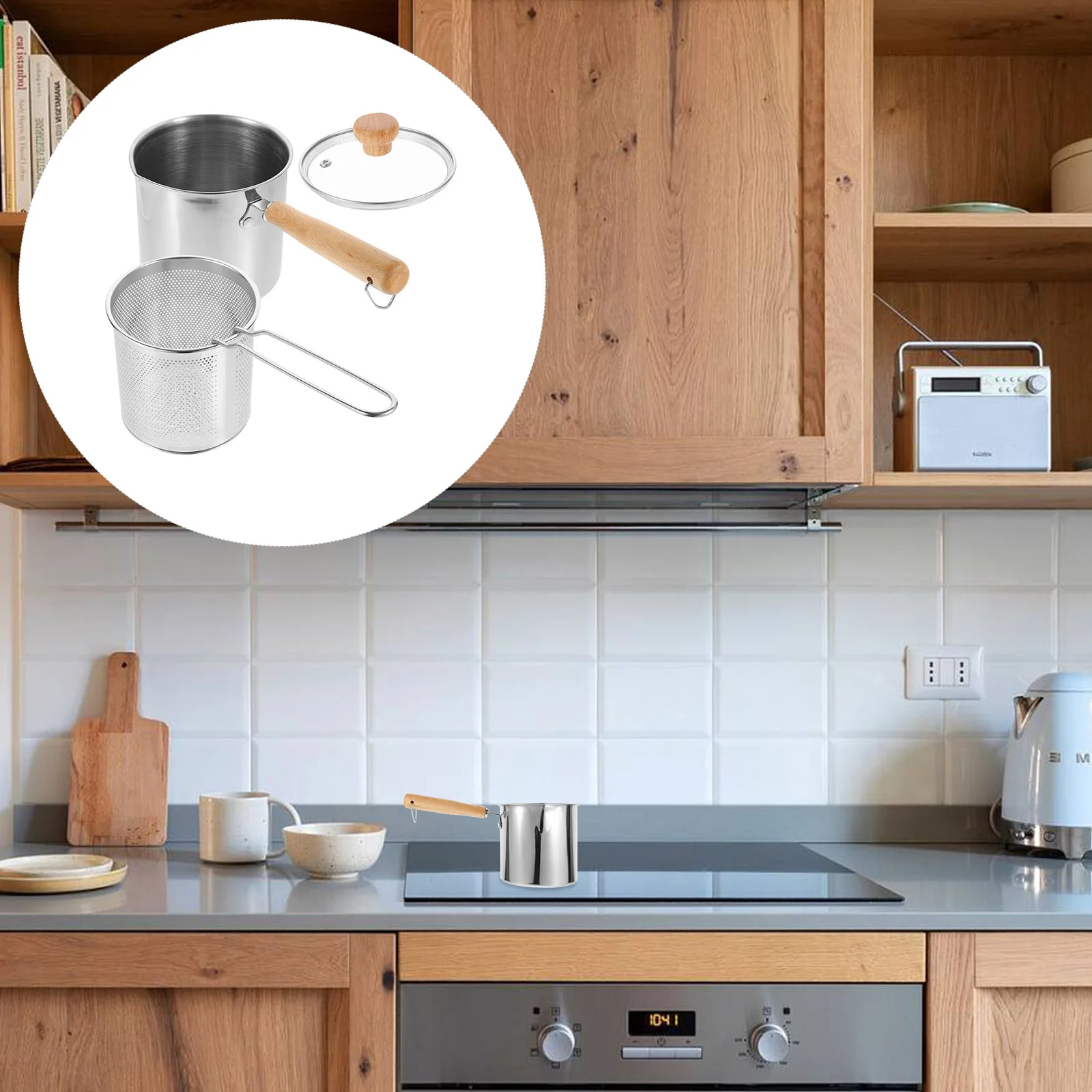 

1 Set Stainless Steel Small Deep Fryer Pot With Frying Basket Household Kitchenware Nonstick Fryer Kit Portable Tempura Pan Mini