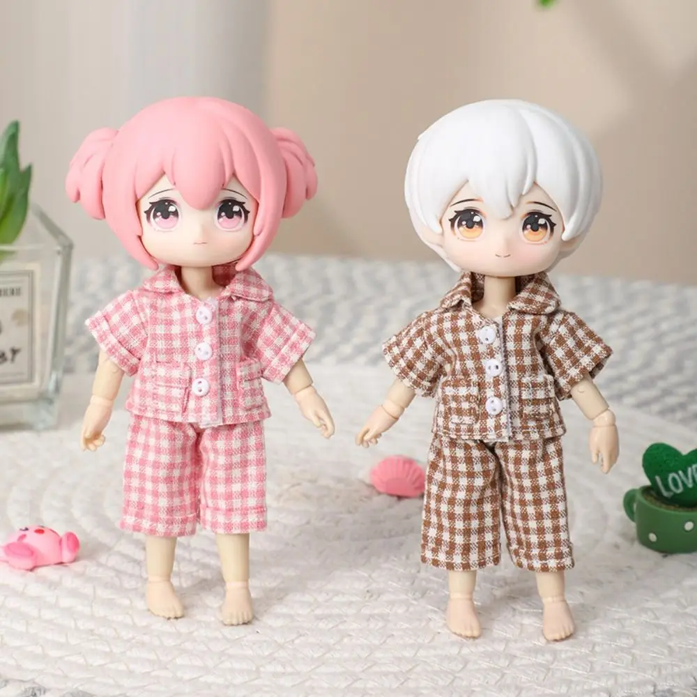 New Cute 1/11 1/12 Doll Checkered Pajamas Leisure Wear Clothes for ob11 obitsu 11 for 1/12 BJD Doll Sleep Clothes Accessories