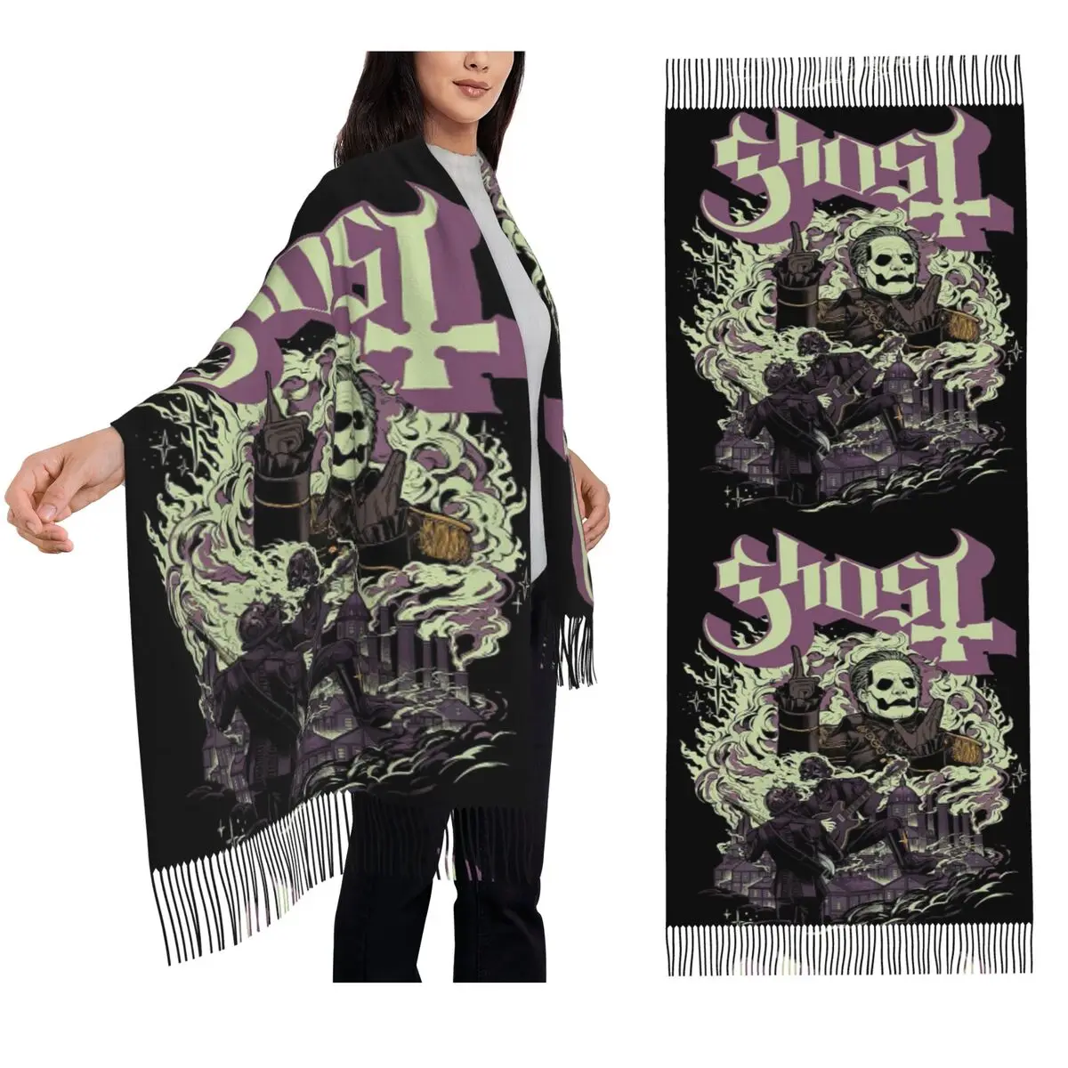 روك باند شبح BC وشاح شرابة الأوشحة النساء شالات دافئة ناعمة ويلتف كبير الخريف الشتاء شال التفاف