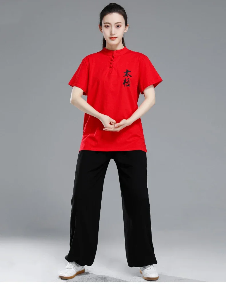 Tai Chi T-short short sleeved  summer men's and women's Tai Chi T-shirt solid color cotton team competition