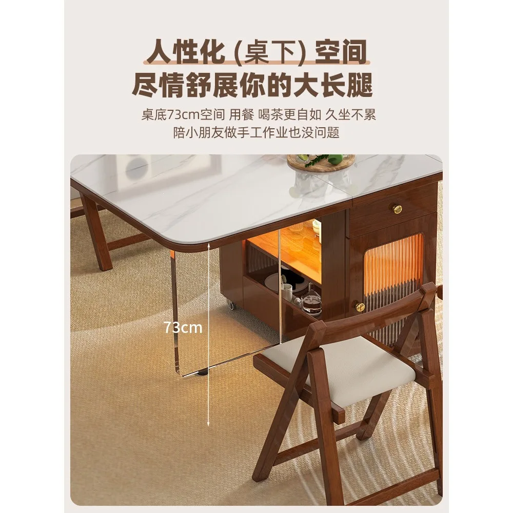 Small apartment does not take up space, movable folding dining table and chairs, household retractable diningtable, solid wood