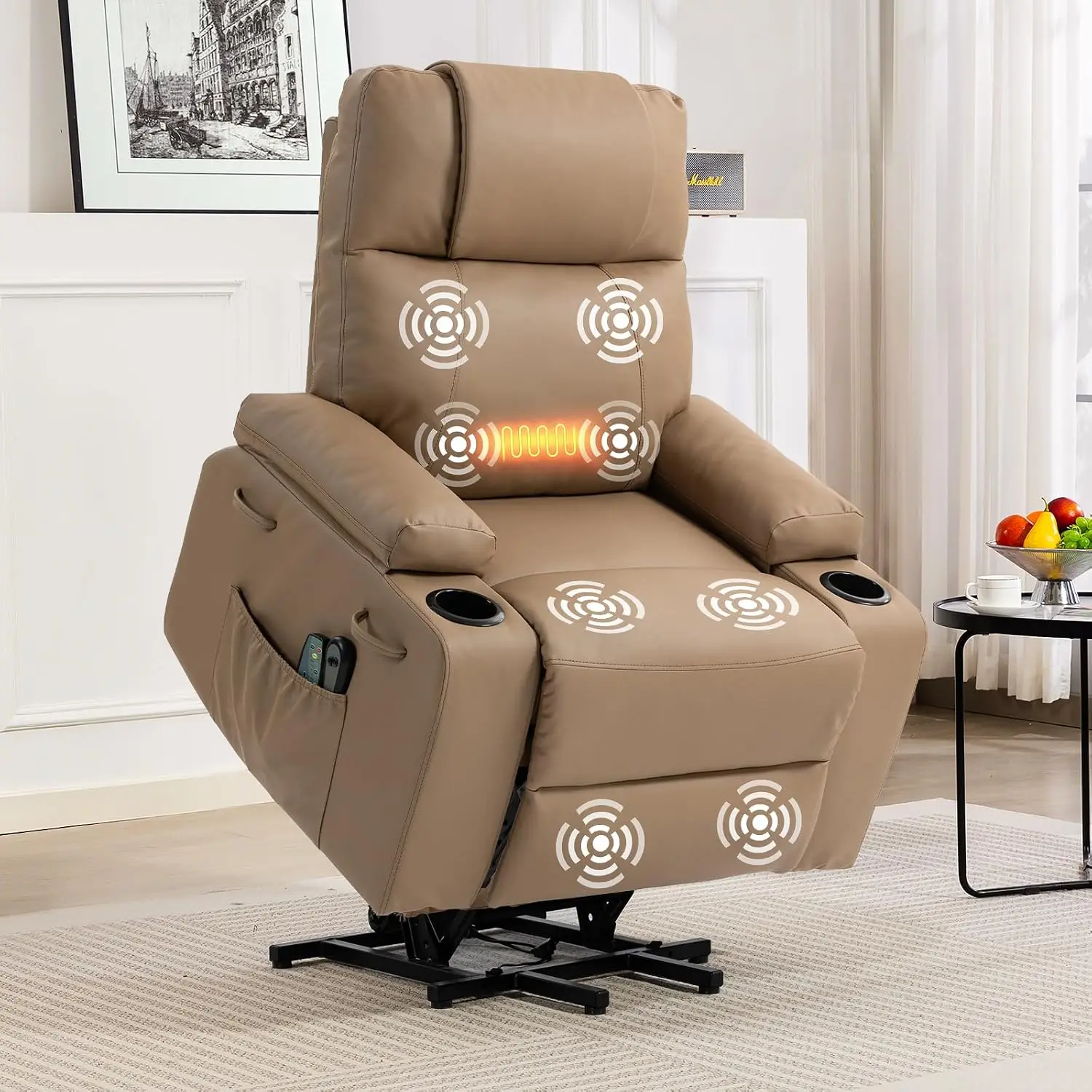 Lift Recliner for Elderly with Massage & Heat, Electric Assist, 160° Recline, Remote, Cup Holders, Fit 5'2