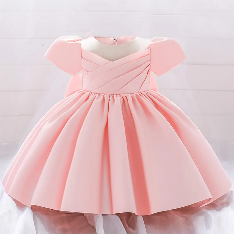 Newborns Toddler Clothing Baptism Princess Party Costume Baby Girl Clothes Pageant Big Bow 1st Birthday Dress For  Short Sleeve