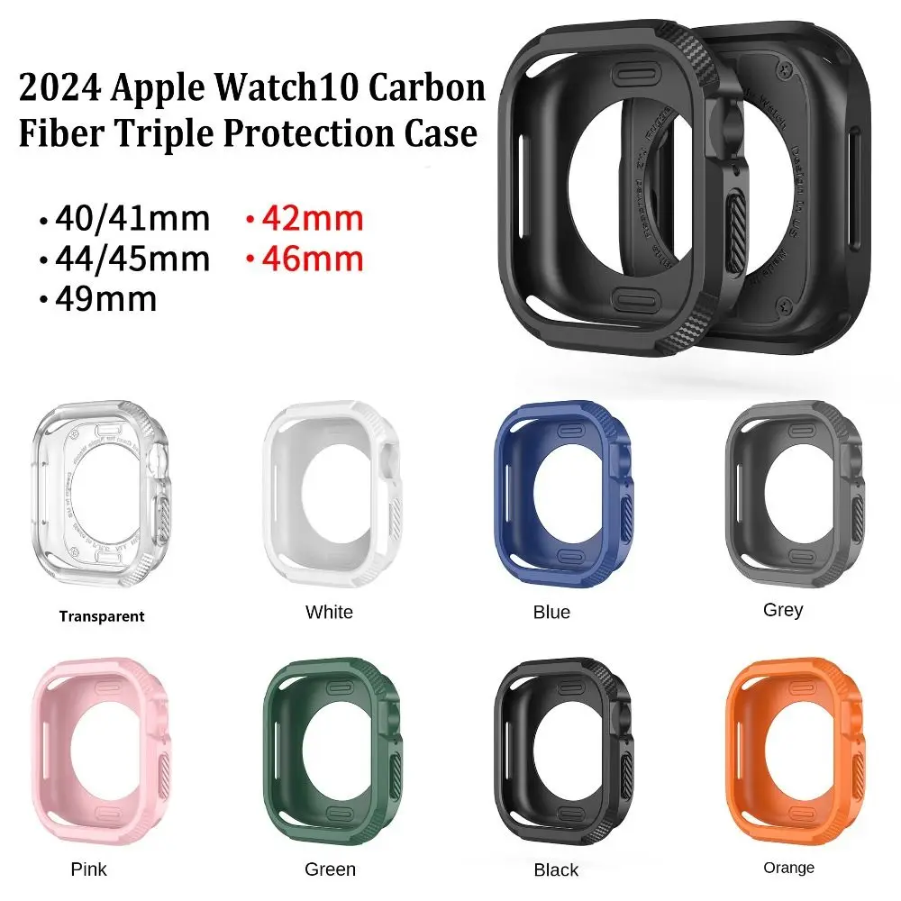 Soft TPU Case for Apple Watch Series 10 42/46mm Scratch-Resistant Carbon Fiber Screen Protector Cover High Sensitivity All-wrap