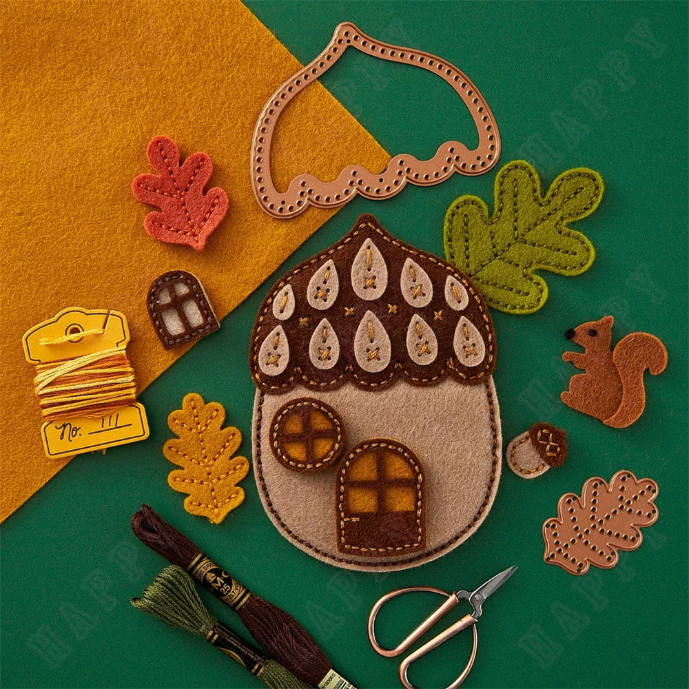 Feltro autunno ghianda House New Metal Cutting Dies Candy Cane Scrapbooking Make Card fai da te Craft Template Decoration 2024 Christmas