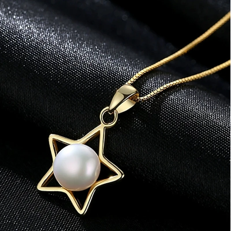 S925 sterling silver jewelry featuring a creative and fashionable five-pointed star design, with a 7-7.5mm pearl pendant necklac