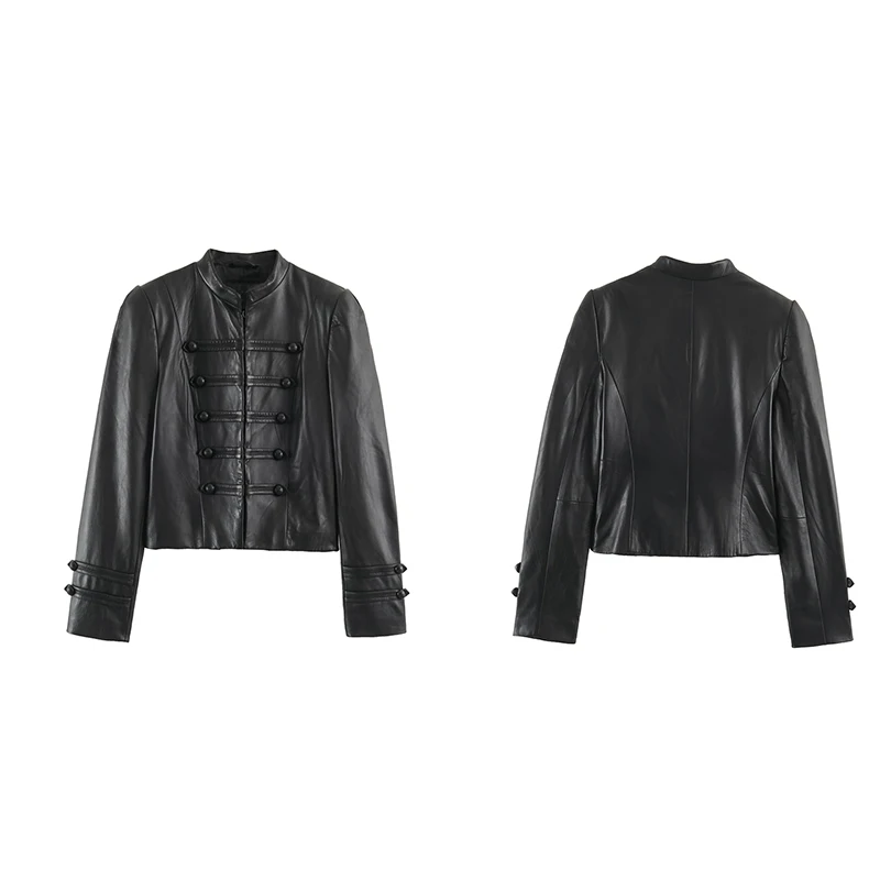 Guobioziy Women's Long-Sleeve Knot Leather Jacket 2026 Spring-Autumn Collection Western Casual Trendy Daily Classic Fashion Slim