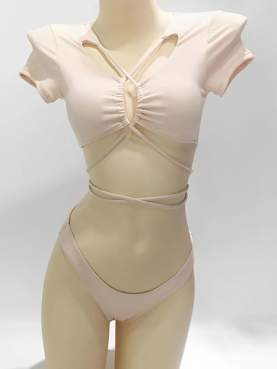 2025 Solid Cross String 2 ชิ้น Hollow Out ชุดว่ายน้ําบิกินี่ผู้หญิงชุดว่ายน้ําหญิง Bather ชุดว่ายน้ําว่ายน้ําชุดว่ายน้ํา Beachwear
