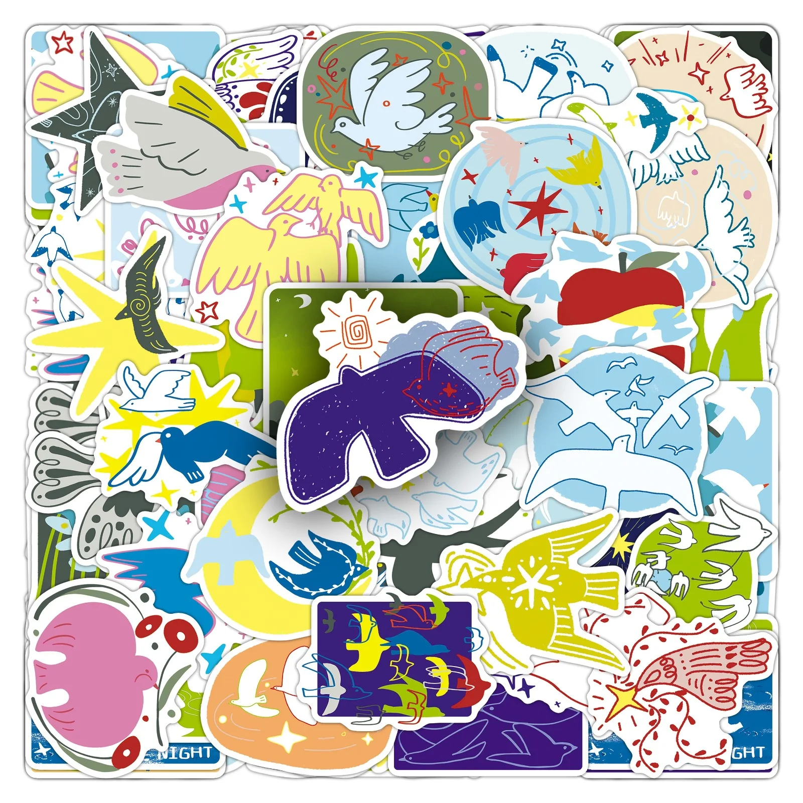 50 PCS Cartoon Hand Drawn Simple Line Animal Free Bird Graffiti Stickers Student Hand Account Material Fun Non Repeated Decals
