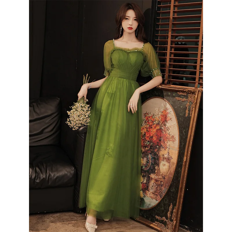Vestido de noche para mujer 2024 vestido de diseño de estilo francés temperamento de banquete verde estilo diario presentador primavera