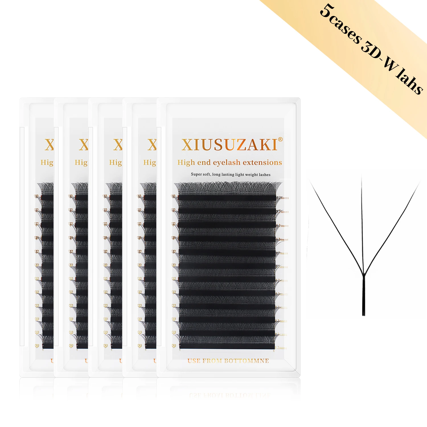 XIUSUZAKI 5 Cases/lot 3D W Eyelashes Extensions Matte Black Premade Volume Fans Individual 3D W Shaped False Lashes Makeup Tools