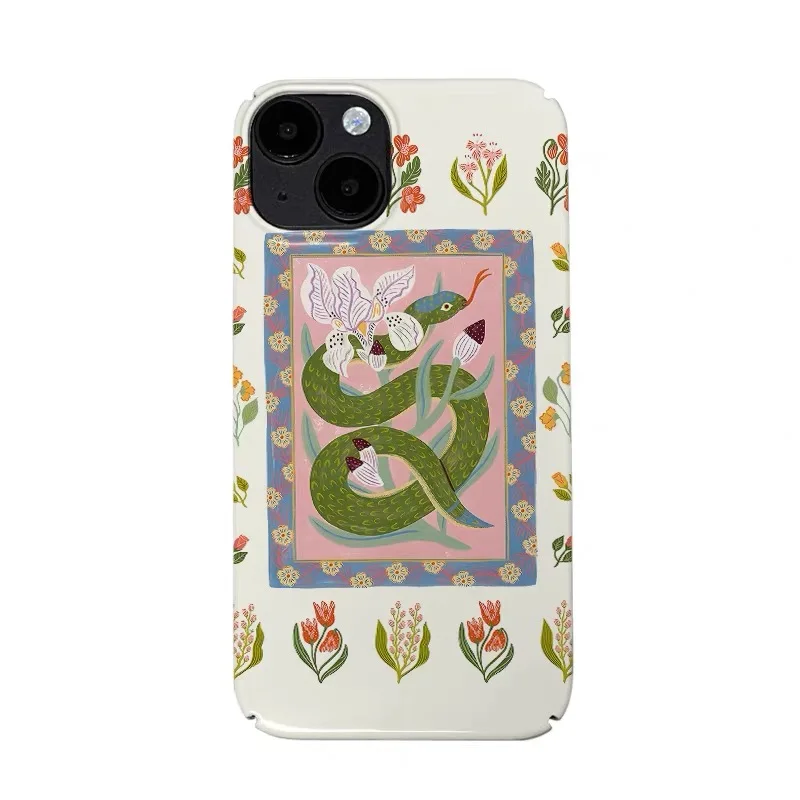 

Ins Flower Little Green Snake Art Case for IPHONE 17 16 ProMax 15 14 Plus 13 12 MINI 11 PRO 16Plus XR XS MAX Acrylic Phone Cover
