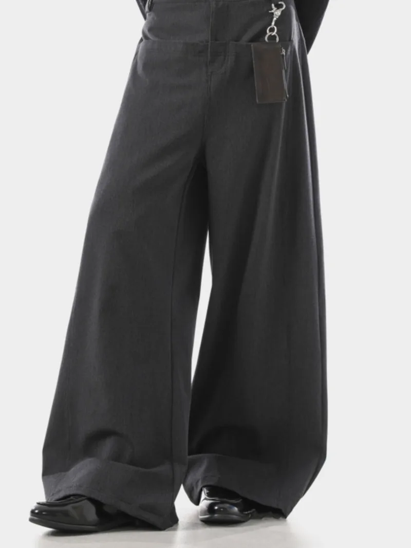 New Autumn Men's Suit Pants Solid Color Casual Curved Knife Trousers Wide Leg All-match Loose Male Bottom Simple 9015Q