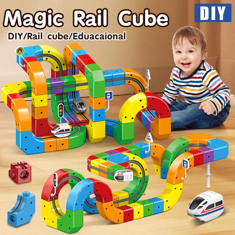 DIY Assembly Magic Track Train Building Block Multiple Shapes Kids Educational Electronic Train Construction Tracks Toys