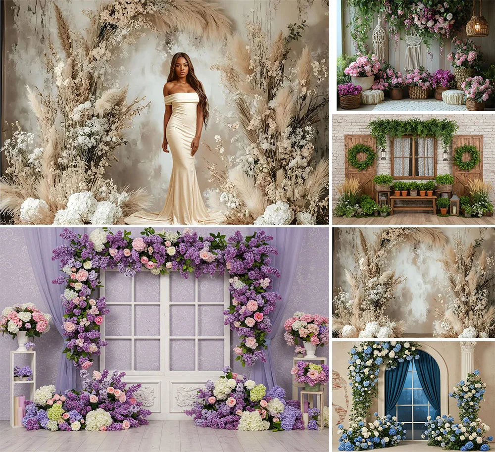 

Бохо Пампасы Цветочный фон для фотосъемки Европейская арка Настенный декор День рождения Свадьба Портретный декор для беременных Студийный фон