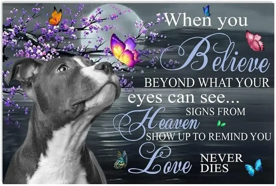 Retro Metal Sign For Bedroom Door Pitbull Believe Heaven Love Never Dies Sign Room Decor Aesthetic Wall Art Tin Sign Gift For Ga