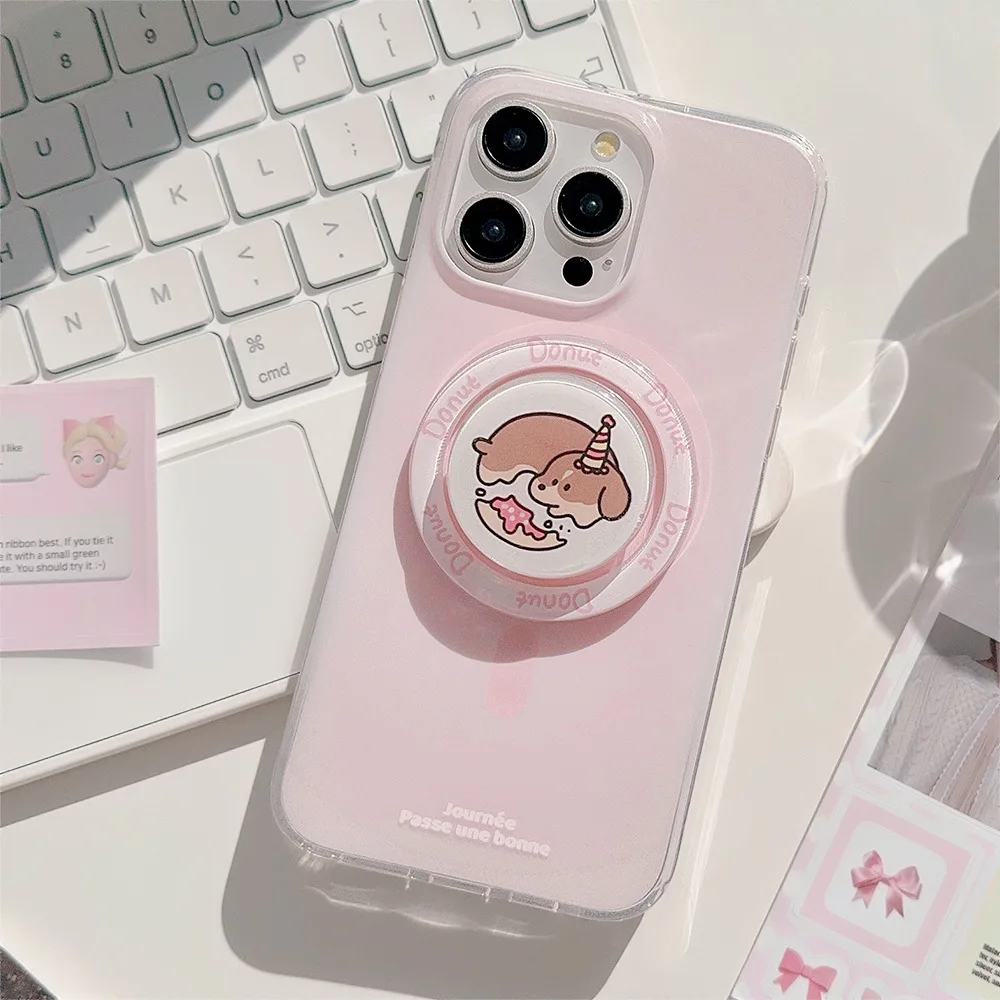 

Двухслойный сладкий розовый градиентный щенок мягкий магнитный чехол для мобильного телефона с подставкой для iPhone 16/15 pro чехол для телефона iPhone14/13