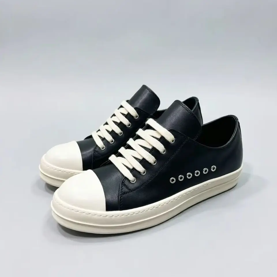 Porous Outdoor Men Shoe Leather Women Sneaker Designer Low Top Quality Black Lace-up Shoe Luxury Platform Dress Casual Flat Shoe