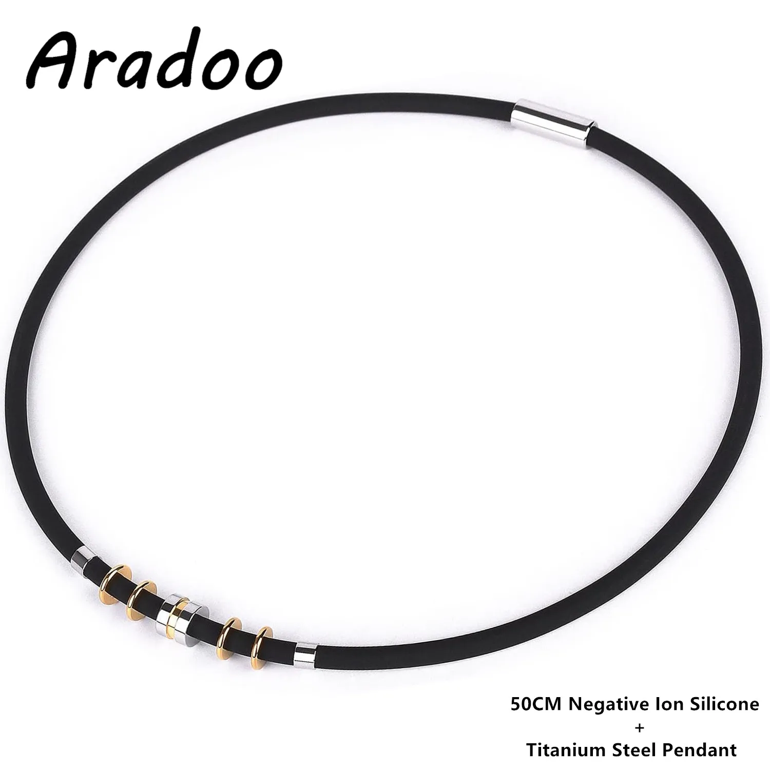 ARADOO Power Silicone Necklace for Men with Negative Ion Titanium Steel Pendant Sport Collar Jewelry Gifts