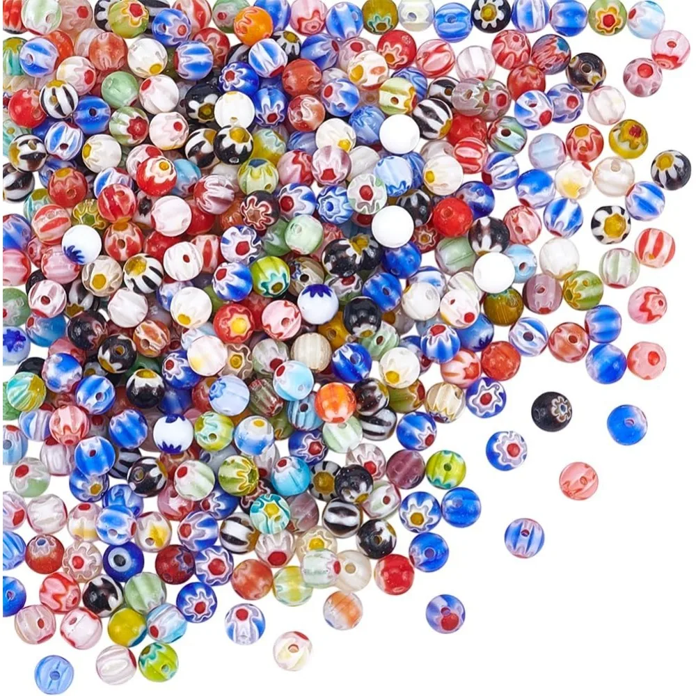 

380 Pcs Millefiori Lampwork Round Beads 4mm Mixed Color Ball Beads Smooth Loose Spacer Beads for Jewelry Making DIY kit