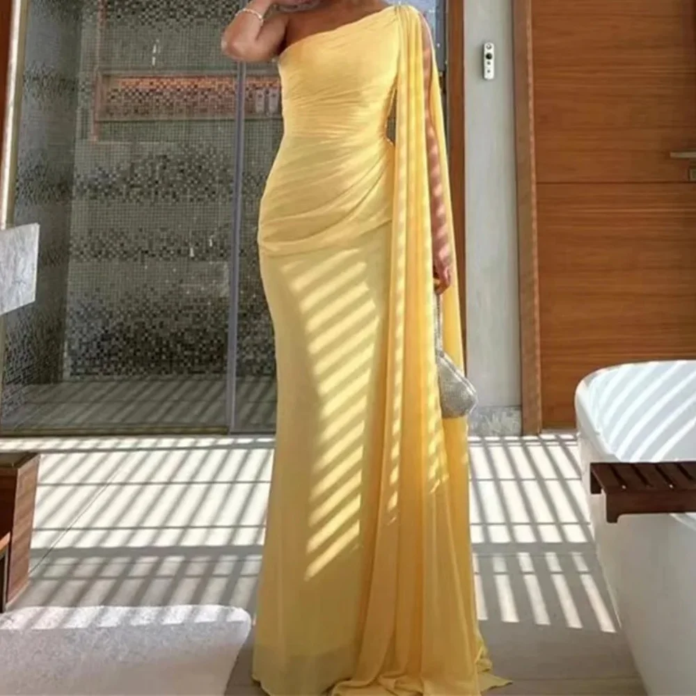 

Muloong One-shoulder Sweep Train Women Elegant And Pretty Luxury Prom Dress