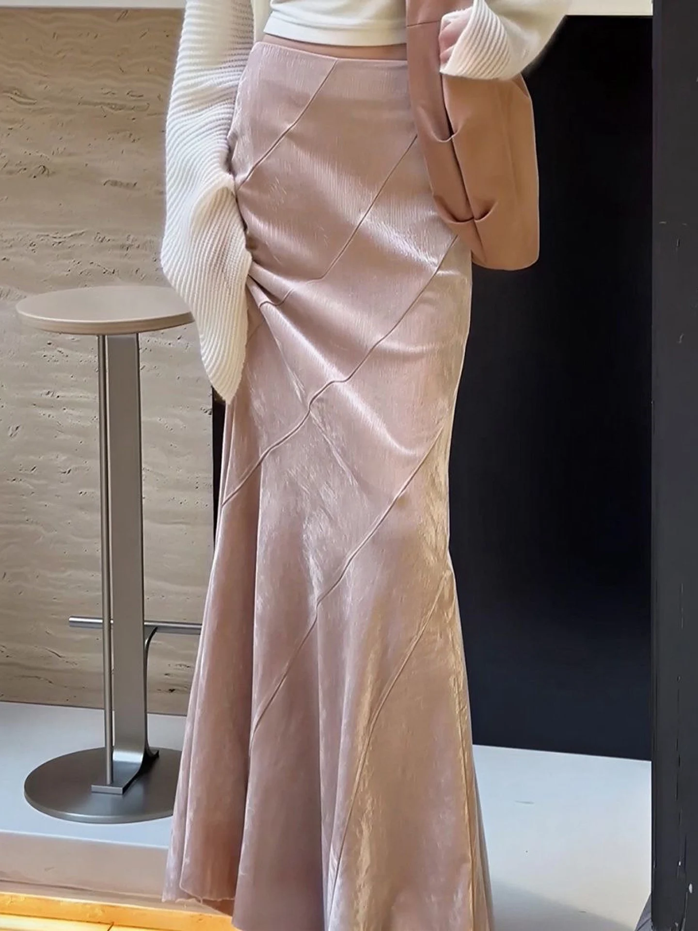 Fashionable Fish Tail Half Skirt Women's Casual Elegant Design Slimming Autumn New Style Long Skirt High Waist A-Line Skirt