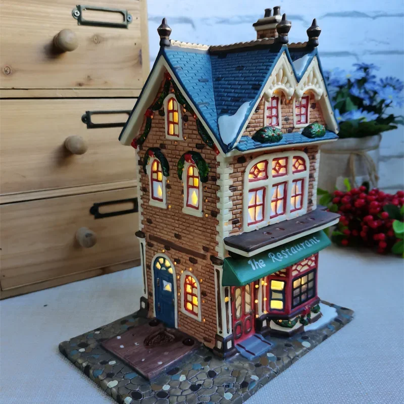Party Deocr Owell Ceramics Hand-painted  Night Light House For Home Decorations Small Town Sand Table Scene Christmas Gift