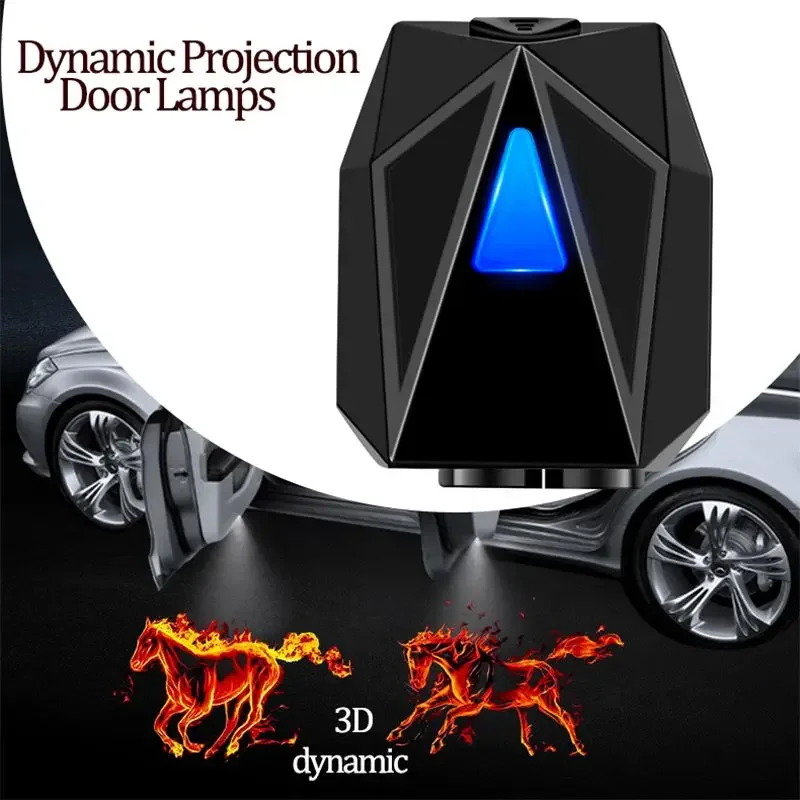LED Car Door Dynamic 3D Cartoon Projection Light Door Atmosphere Projection Light USB Charging Wireless Welcome Decorative Light
