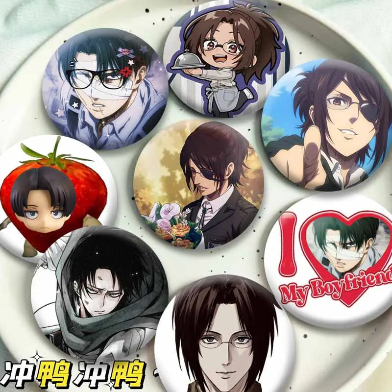 Hange Zoe Levi Ackerman Coin Brooch Handmade Attack on Titan Anime Badge Pins Clothes Backpack Jewelry Accessories Friend Gifts