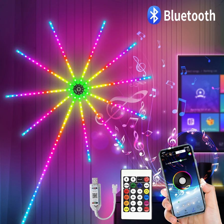Luces de fuegos artificiales USB RGBIC Color de sueño Hada Bluetooth aplicación remota cadena de luces para Festival boda fiesta decoración de Navidad