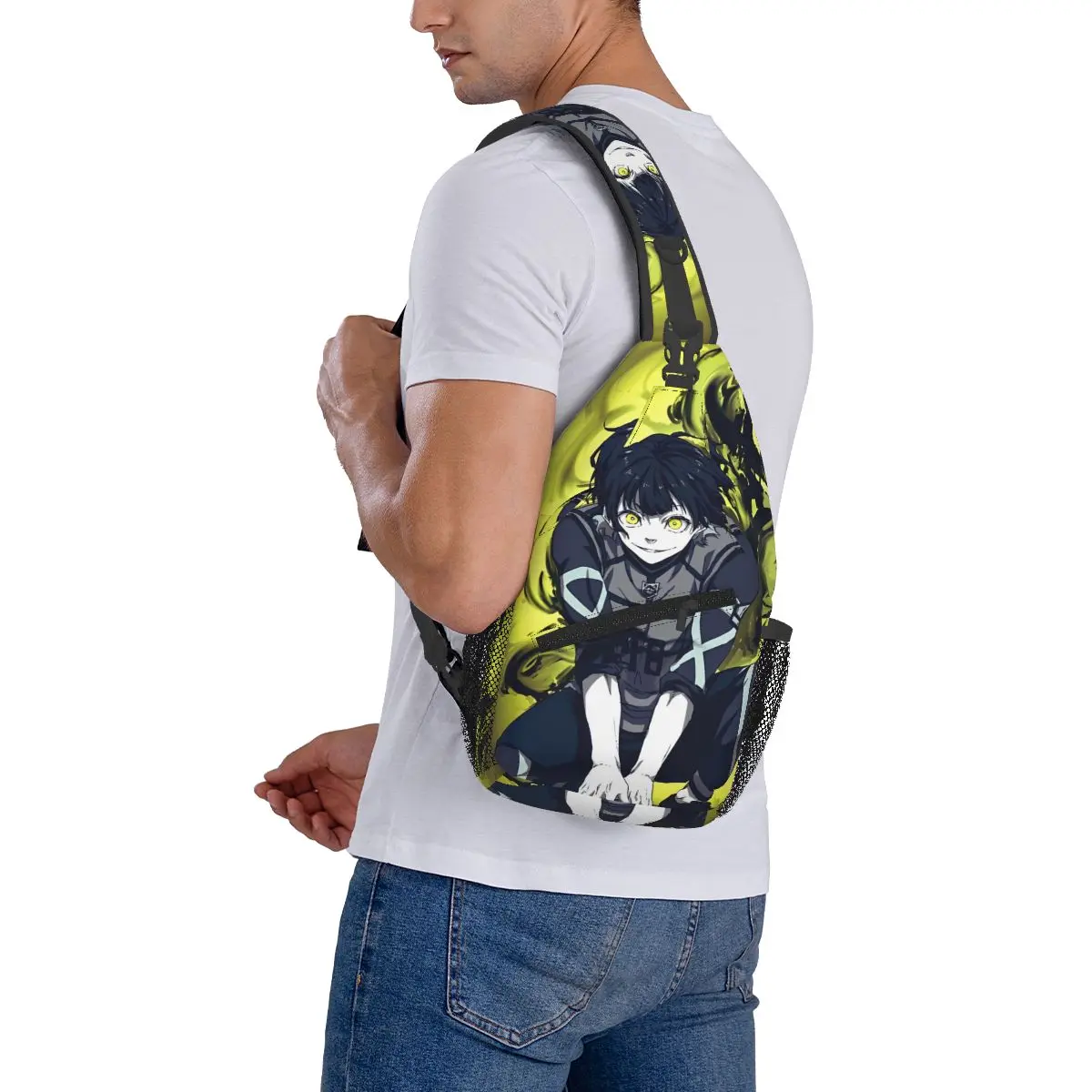 Mochila de hombro de Anime para deportes de fútbol, bolso de pecho con patrón de bloqueo azul, mochila de día para viajes, senderismo y viaje