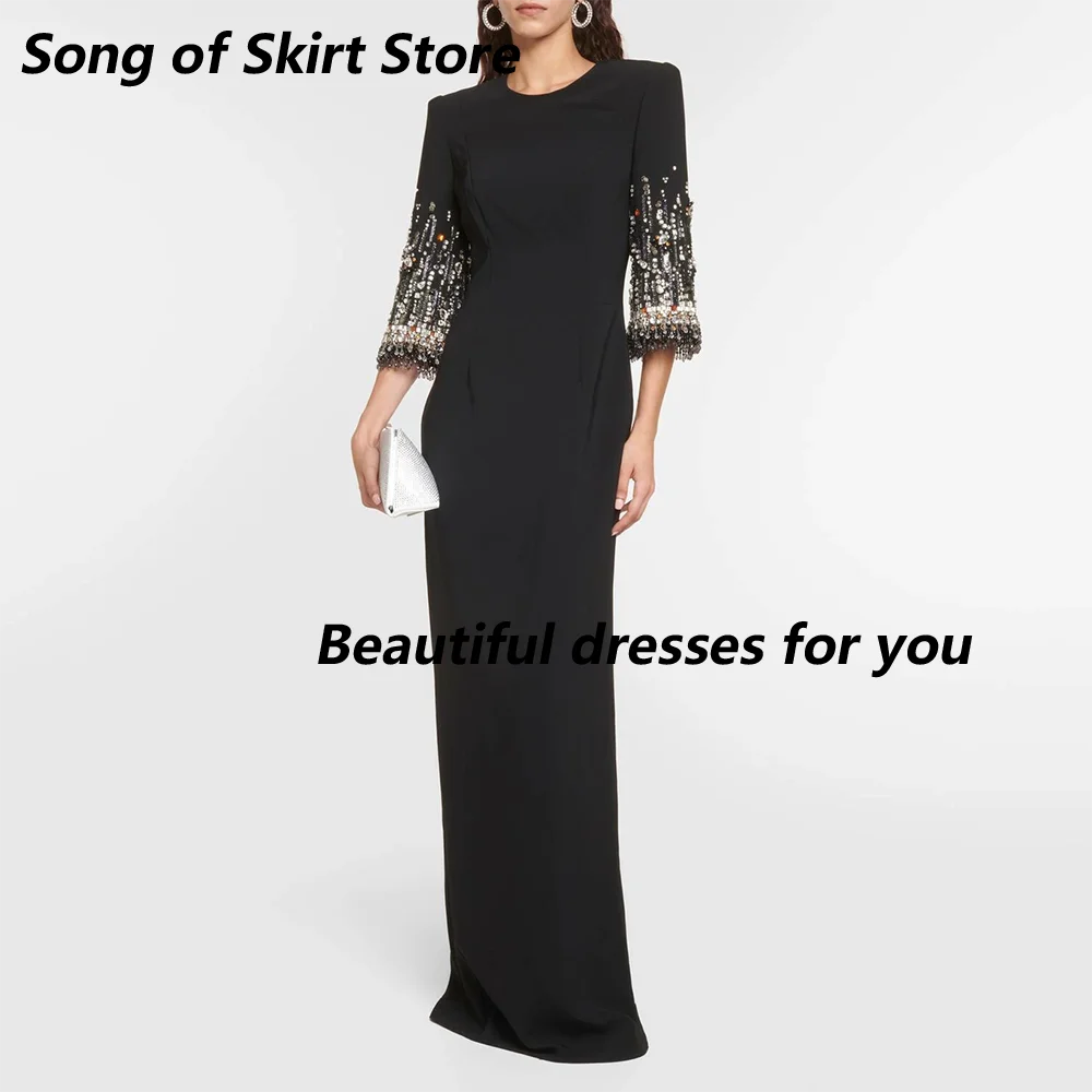 Customized Luxury O-Neck Women\'s Party Dress High-end Formal Stage Performance Evening Gown Half Sleeves Floor-Length Prom Dress