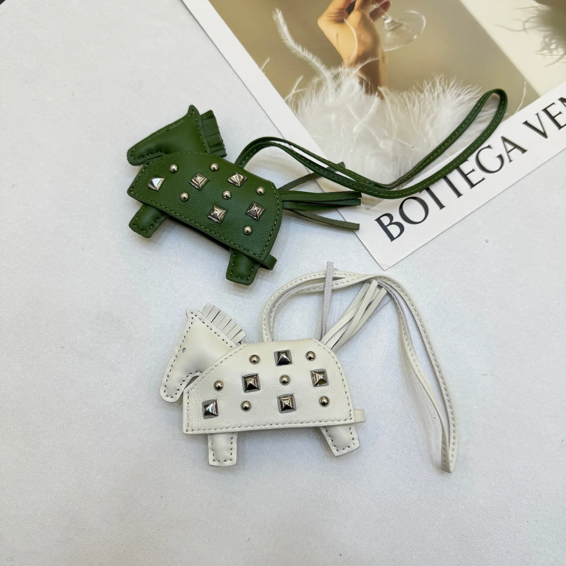 Soft Leather Pony Pendant, Car Pendant, Key Pendant, Handmade Leather New Rivets War Horse Bag Charm, Bag Charm Leather