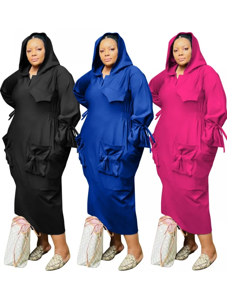 5xl 4xl plus size Kleidung Kleider Frauen Rüschen Roben Sommer Herbst lose Street Style lässig große Größe Kapuze Maxi kleid