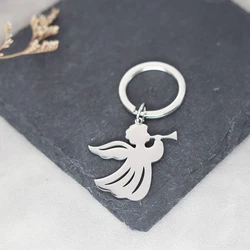 Cute Angel Keychain Stainless Steel Charms Elf Fairy Pendant School Bag Car Key Chains for Women Girl Jewelry Trinket Accessory
