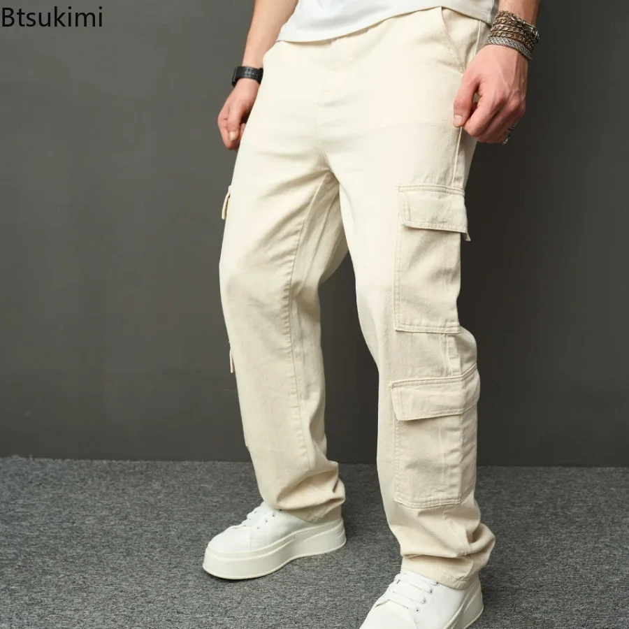 2026 New Cotton Pockets Men's Straight Leg Cowboy Cargo Pants Loose Casual Outdoor Pants Men's Work Pants for Hiking Tactical