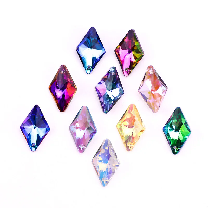 11x19MM 15x23mm Rhombus Single Hole Glass Rhinestone Pendant Quadrilateral High Quality Crystal AB Diamond For Clothes Dress