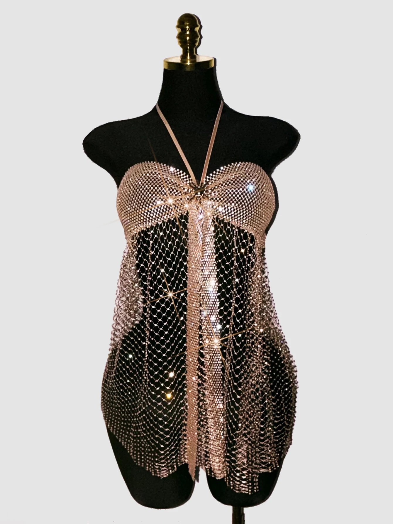 Sexy Crystal Mesh Halter Mini Vest Women Sparkly Rhinestone Deep V Neck Bodycon Clubwear Festival Party Halter Neck Crop Top