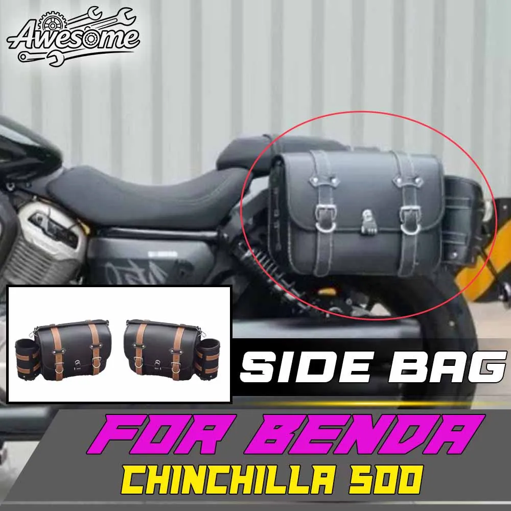 Side Bag with Mount Bracket for New Benda Chinchilla 500, Motorcycle Waterproof Travel Side Saddlebag Support Rack Mod Kit