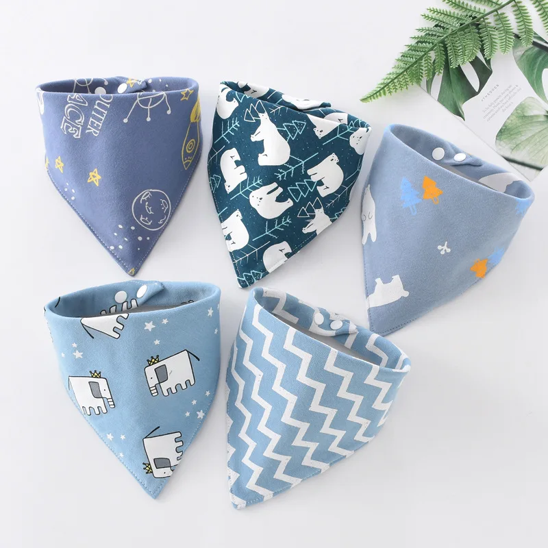 5pcs Cute Baby Bibs Triangle Scarf Cotton Adjustable Cartoon Child Bib Newborn Slabber Absorbent Cloth Bib Waterproof Towel