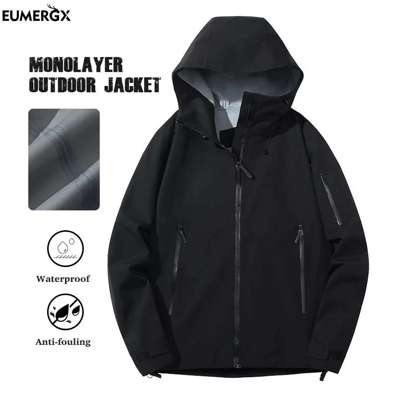 

EUMERGX Men's Women's Enhanced Waterproof Jackets Outdoor Sports Heat-Sealed Seams Windbreaker Unisex Hiking Climbing Rain Coat